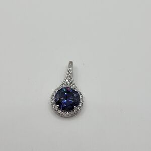 Sterling sliver blue glass and CZ Necklace pendent